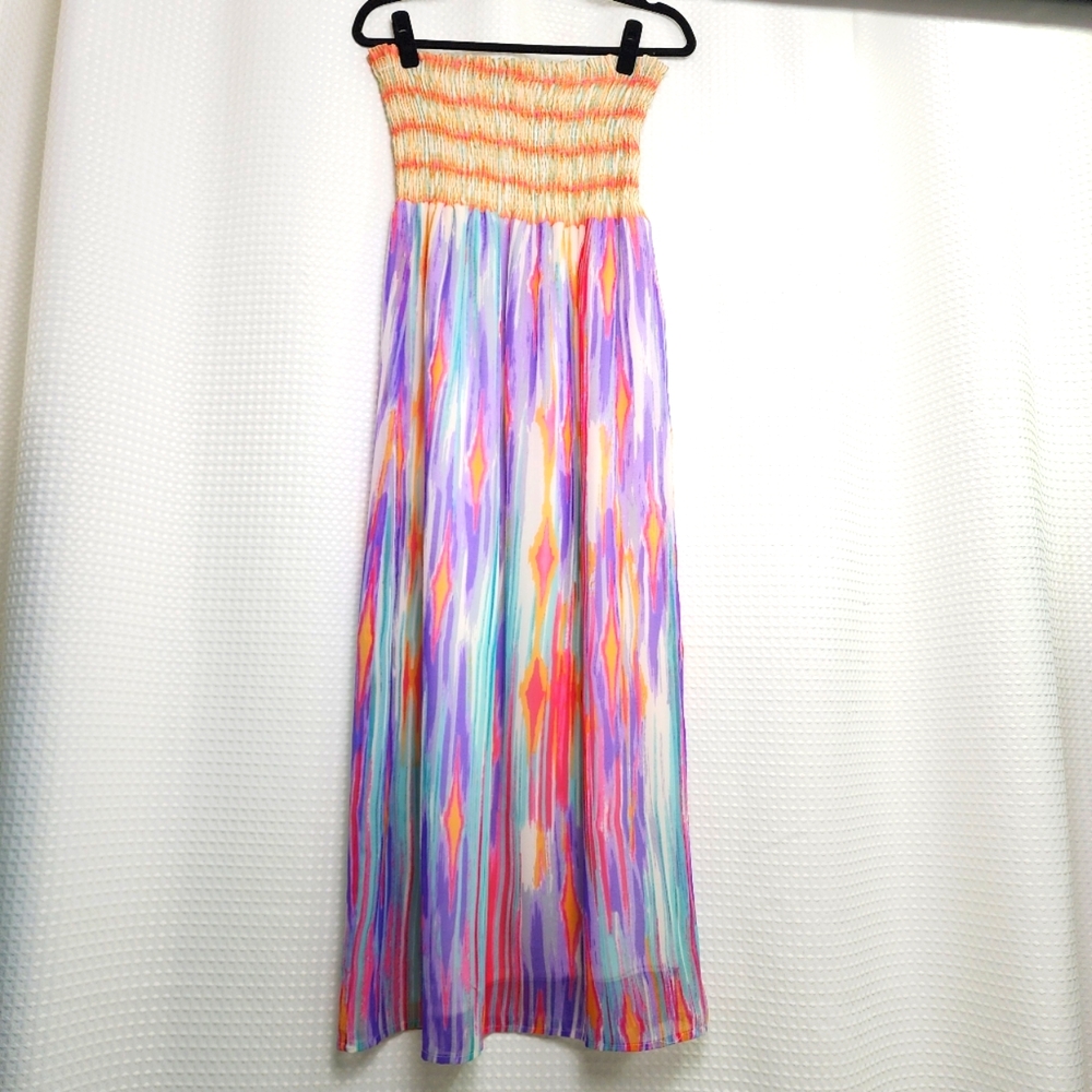 CARRIBEAN COLORS STRAPLESS SUNDRESS LINED SKIRT BY SHE'S COOL - SIZE LARGE EUC